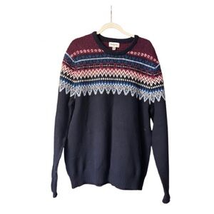 Goodfellow & Co Navy and Burgundy Fair Isle Crewneck Sweater
